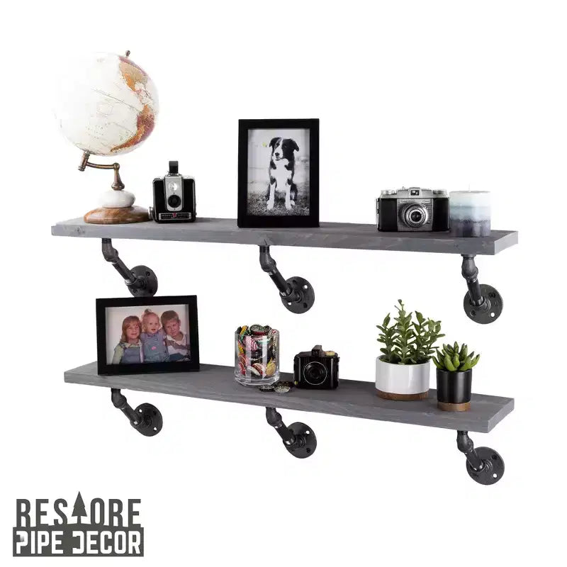 Mensola da parete Riverstone Grey da 36" con staffe ad angolo stile tubo industriale