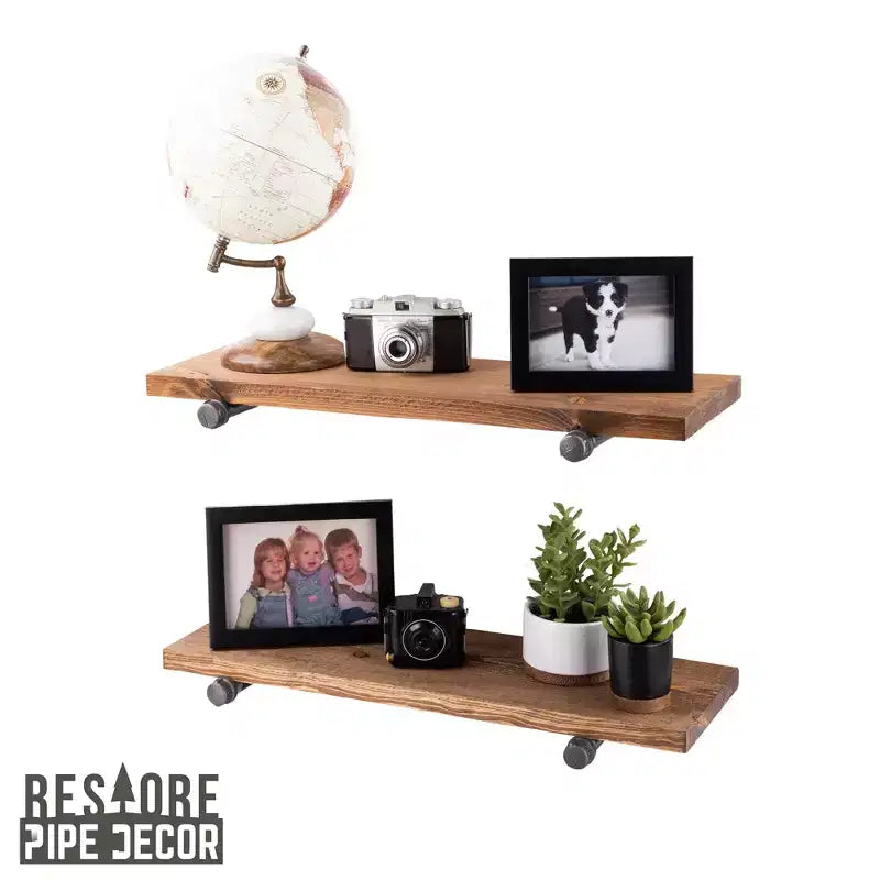 Mensola a Muro Marrone Autunnale da 24" con Staffe Dritte Stile Tubo Industriale