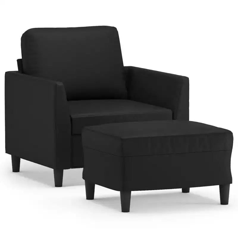 vidaXL Sofa Chair Accent Single Sofa Armchair with Footstool Faux Leather - Black