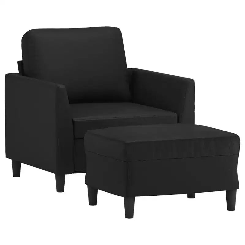 Poltrona per soggiorno con pouf in similpelle nera, singola