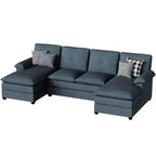 Divano componibile a U da 110" a 3 pezzi con chaise longue, 4 posti e pouf