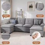 Divano componibile a U da 110" a 3 pezzi con chaise longue, 4 posti e pouf