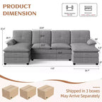 Divano componibile a U da 110" a 3 pezzi con chaise longue, 4 posti e pouf