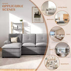 Divano componibile a U da 110" a 3 pezzi con chaise longue, 4 posti e pouf