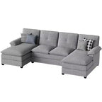 Divano componibile a U da 110" a 3 pezzi con chaise longue, 4 posti e pouf
