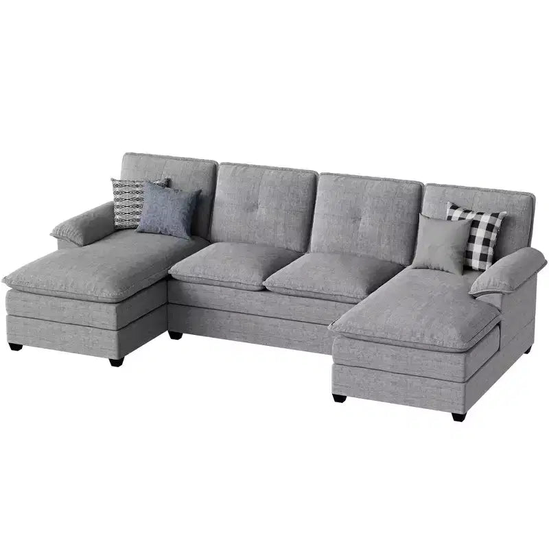 Divano componibile a U da 110" a 3 pezzi con chaise longue, 4 posti e pouf