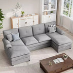 Divano componibile a U da 110" a 3 pezzi con chaise longue, 4 posti e pouf