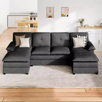 Divano componibile a U da 110" a 3 pezzi con chaise longue, 4 posti e pouf