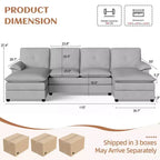 Divano componibile a U da 110" a 3 pezzi con chaise longue, 4 posti e pouf