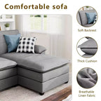 Divano componibile a U da 110" a 3 pezzi con chaise longue, 4 posti e pouf