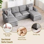 Divano componibile a U da 110" a 3 pezzi con chaise longue, 4 posti e pouf