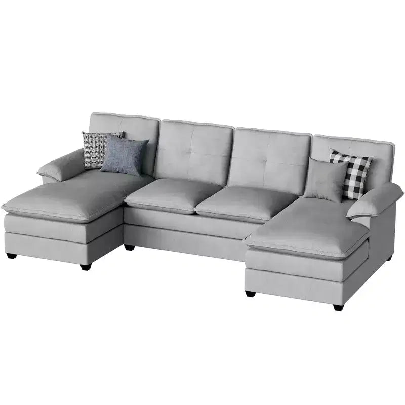 Divano componibile a U da 110" a 3 pezzi con chaise longue, 4 posti e pouf