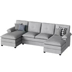 Divano componibile a U da 110" a 3 pezzi con chaise longue, 4 posti e pouf