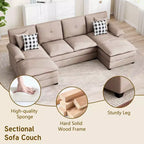 Divano componibile a U da 110" a 3 pezzi con chaise longue, 4 posti e pouf