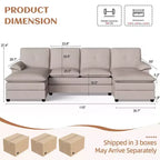Divano componibile a U da 110" a 3 pezzi con chaise longue, 4 posti e pouf