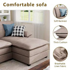 Divano componibile a U da 110" a 3 pezzi con chaise longue, 4 posti e pouf