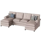 Divano componibile a U da 110" a 3 pezzi con chaise longue, 4 posti e pouf