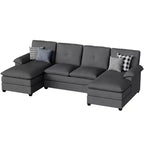 Divano componibile a U da 110" a 3 pezzi con chaise longue, 4 posti e pouf