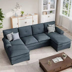 Divano componibile a U da 110" a 3 pezzi con chaise longue, 4 posti e pouf
