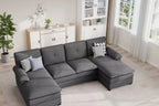 Celebalcony 3-Piece Upholstered Sectional with Chaise. 110 U-Shaped Sofa 4-seat Modular Sofa Large Couch with Ottoman for Living Room