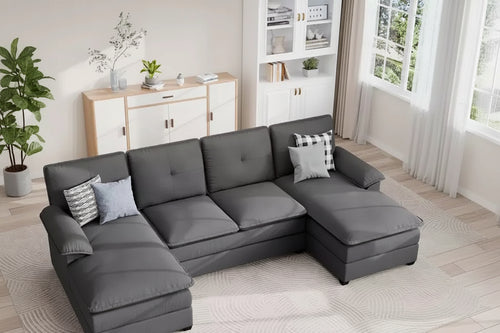 Celebalcony 3-Piece Upholstered Sectional with Chaise. 110 U-Shaped Sofa 4-seat Modular Sofa Large Couch with Ottoman for Living Room