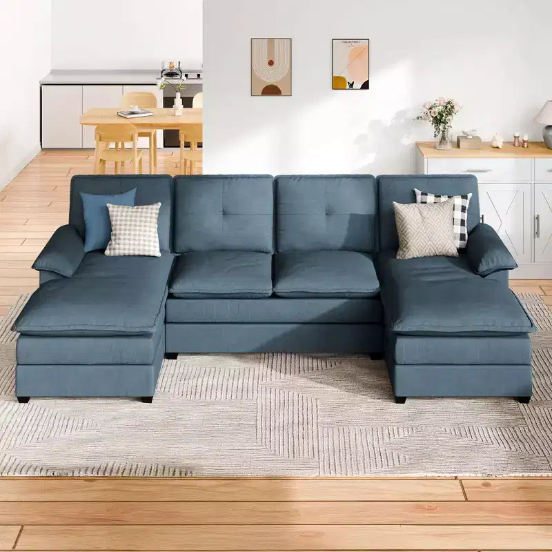 Divano componibile a U da 110" a 3 pezzi con chaise longue, 4 posti e pouf