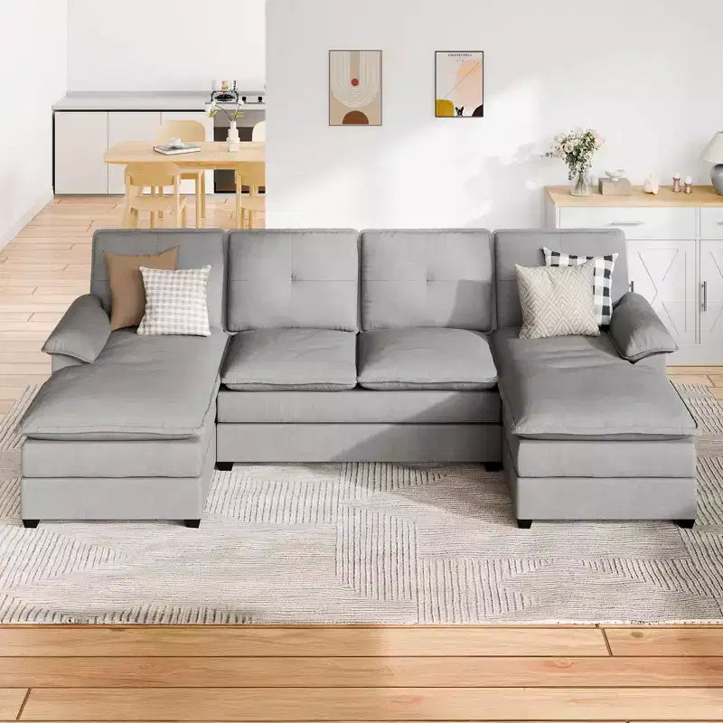 Divano componibile a U da 110" a 3 pezzi con chaise longue, 4 posti e pouf