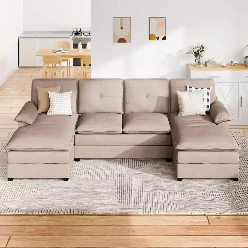 Divano componibile a U da 110" a 3 pezzi con chaise longue, 4 posti e pouf