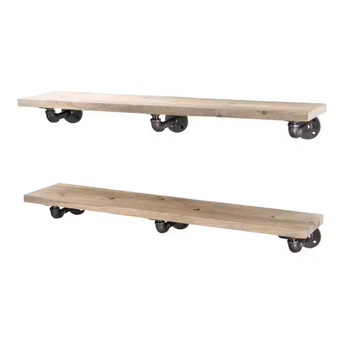 RESTORE Driftwood Tan 36 in. Shelves with L-Shaped Brackets by Pipe Decor