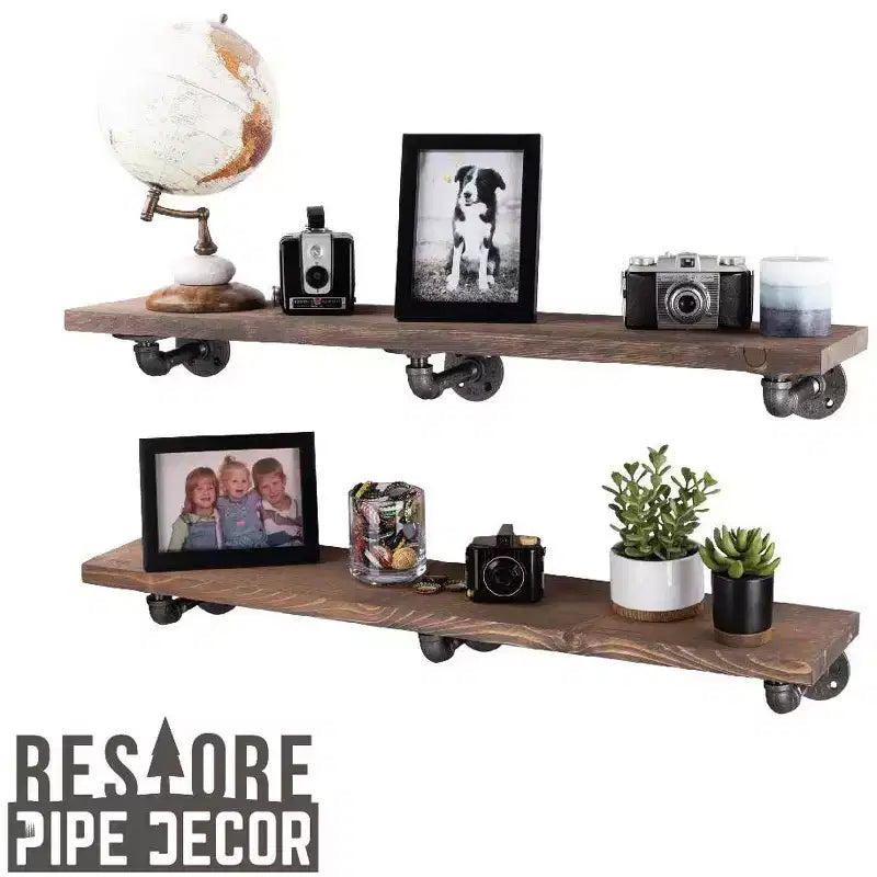 Mensola a muro da 91 cm color marrone Driftwood con staffe a L in stile tubo industriale
