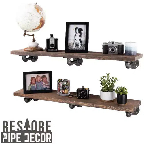 Mensola a muro da 91 cm color marrone Driftwood con staffe a L in stile tubo industriale
