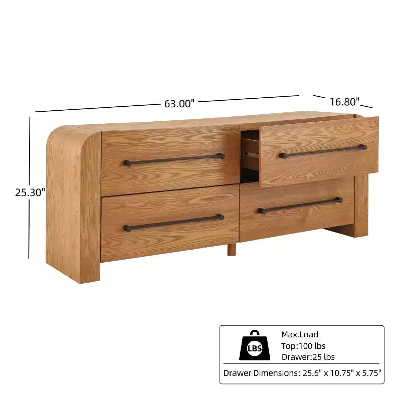Cassettiera moderna da 63" a 4 cassetti, mobile contenitore per camera da letto