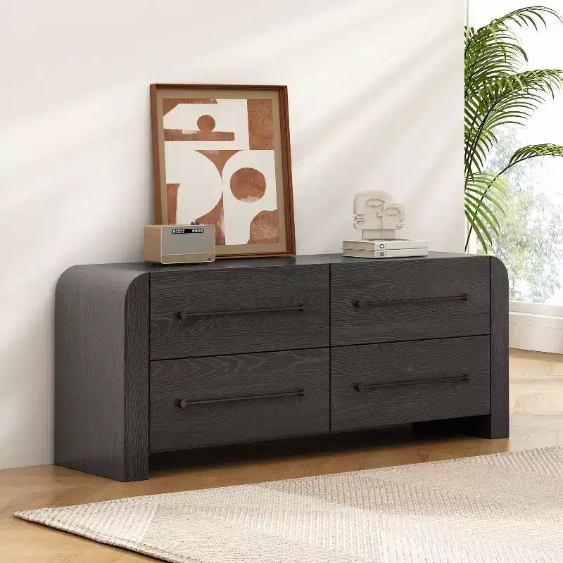 Cassettiera moderna da 63" a 4 cassetti, mobile contenitore per camera da letto