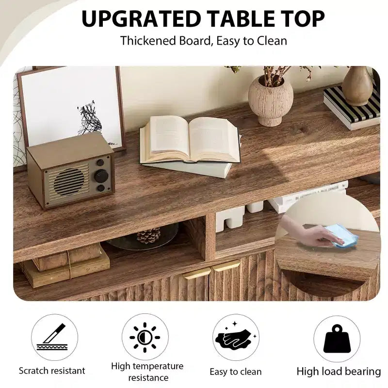 Madia Scanalata con Sportelli, 167 cm, Credenza a 4 Ante con Spazio Contenitore per Sala da Pranzo