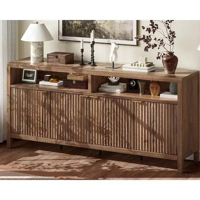 Madia Scanalata con Sportelli, 167 cm, Credenza a 4 Ante con Spazio Contenitore per Sala da Pranzo