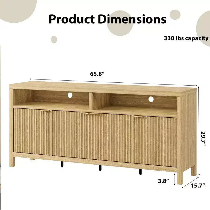 Madia Scanalata con Sportelli, 167 cm, Credenza a 4 Ante con Spazio Contenitore per Sala da Pranzo
