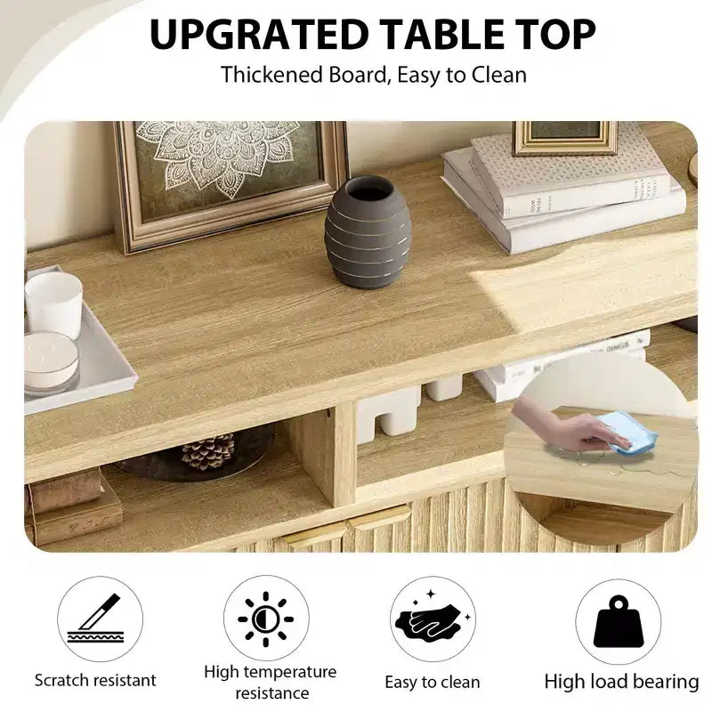 Madia Scanalata con Sportelli, 167 cm, Credenza a 4 Ante con Spazio Contenitore per Sala da Pranzo