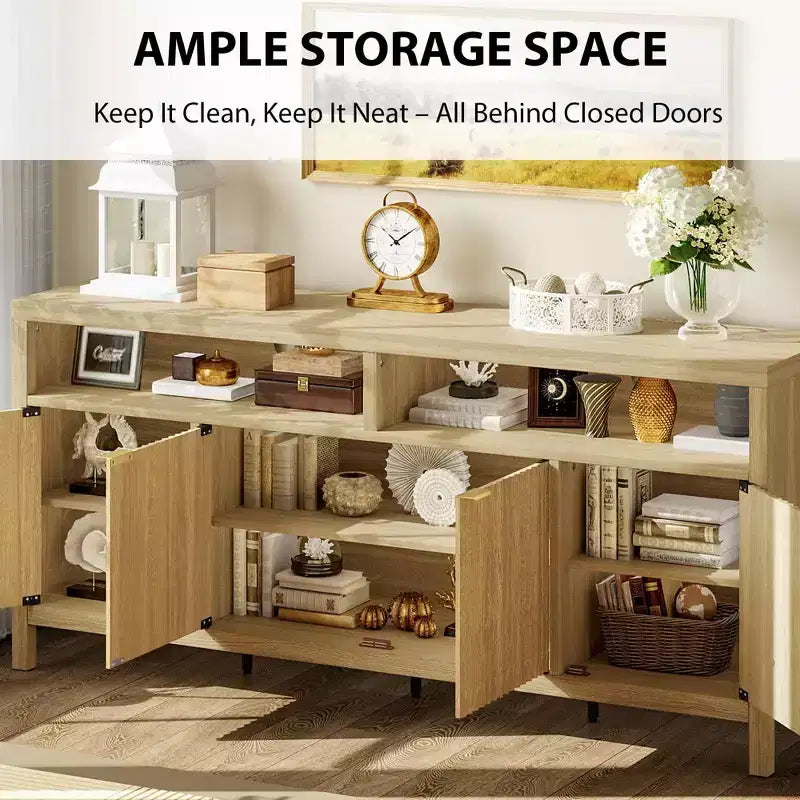 Madia Scanalata con Sportelli, 167 cm, Credenza a 4 Ante con Spazio Contenitore per Sala da Pranzo