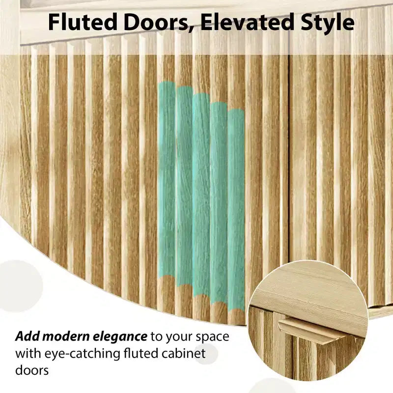 Madia Scanalata con Sportelli, 167 cm, Credenza a 4 Ante con Spazio Contenitore per Sala da Pranzo