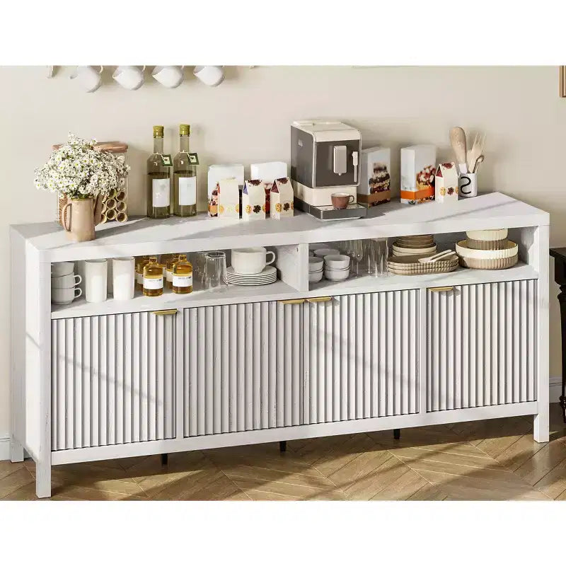 Madia Scanalata con Sportelli, 167 cm, Credenza a 4 Ante con Spazio Contenitore per Sala da Pranzo