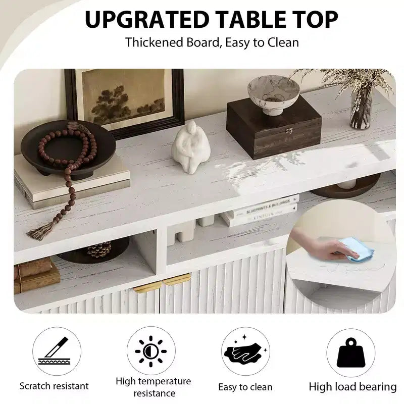 Madia Scanalata con Sportelli, 167 cm, Credenza a 4 Ante con Spazio Contenitore per Sala da Pranzo