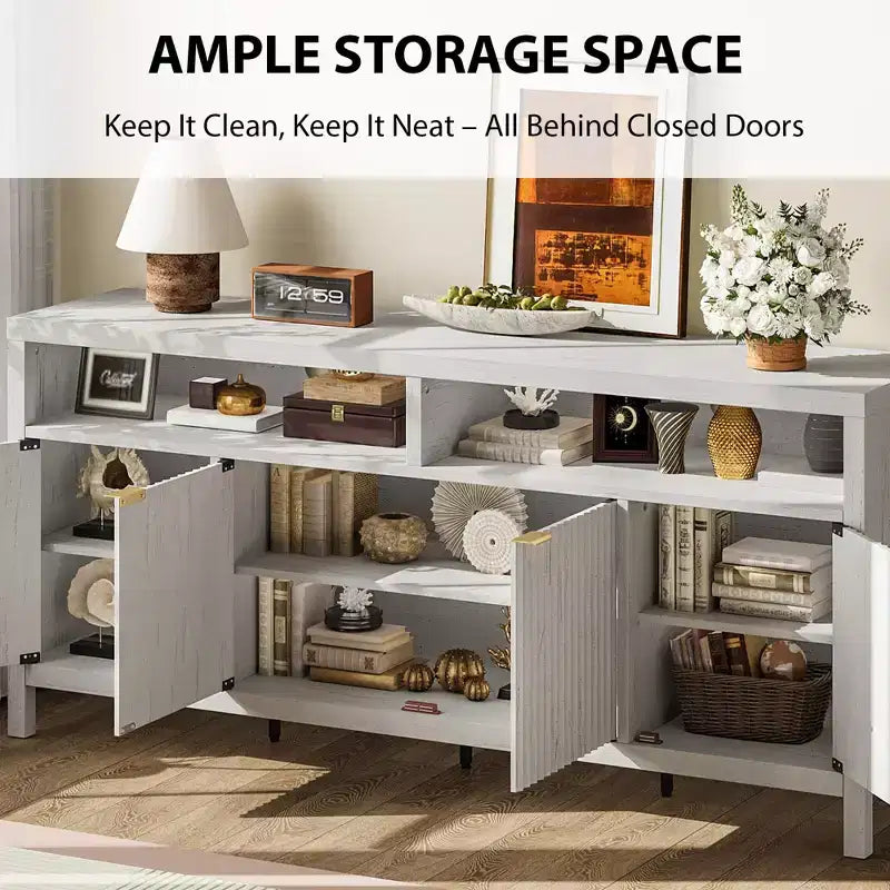 Madia Scanalata con Sportelli, 167 cm, Credenza a 4 Ante con Spazio Contenitore per Sala da Pranzo