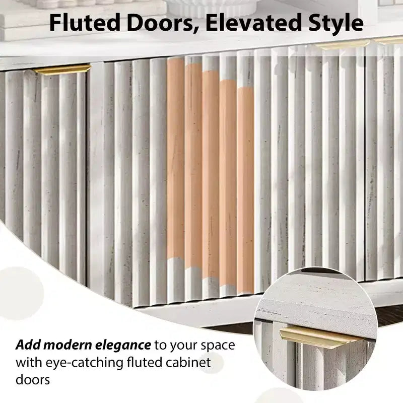 Madia Scanalata con Sportelli, 167 cm, Credenza a 4 Ante con Spazio Contenitore per Sala da Pranzo