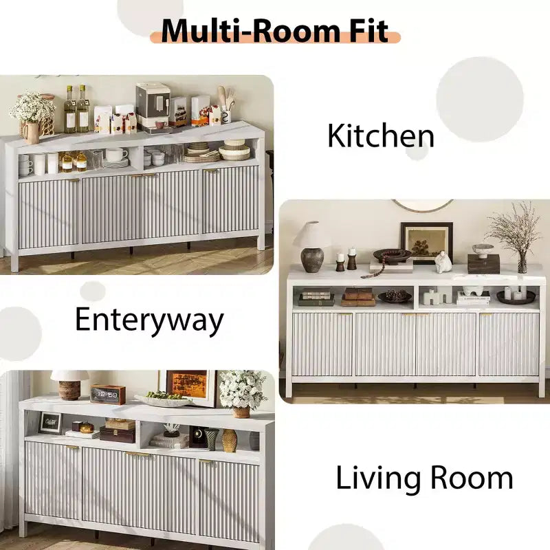 Madia Scanalata con Sportelli, 167 cm, Credenza a 4 Ante con Spazio Contenitore per Sala da Pranzo