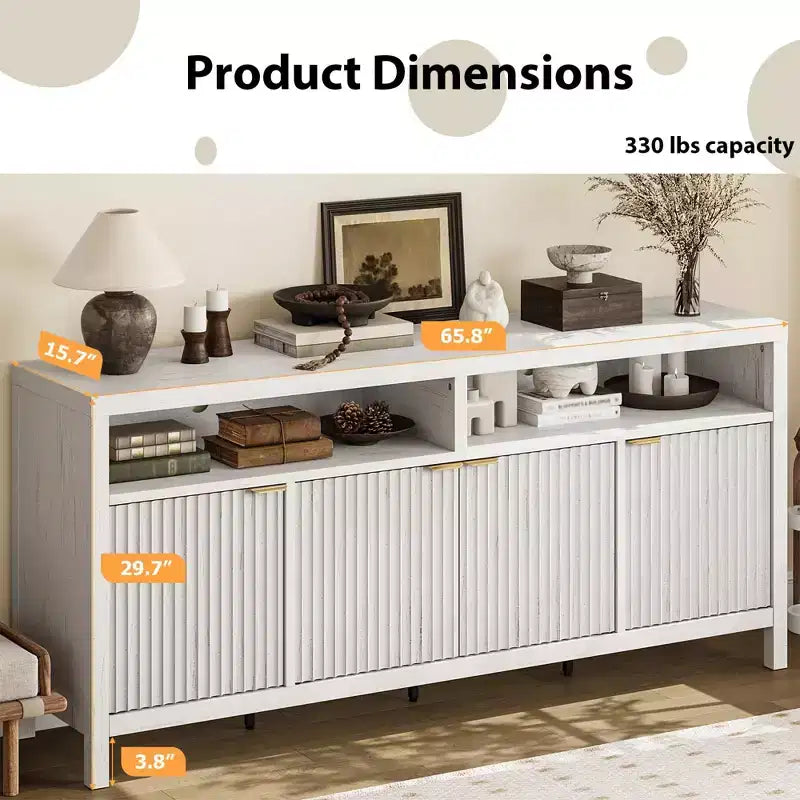 Madia Scanalata con Sportelli, 167 cm, Credenza a 4 Ante con Spazio Contenitore per Sala da Pranzo