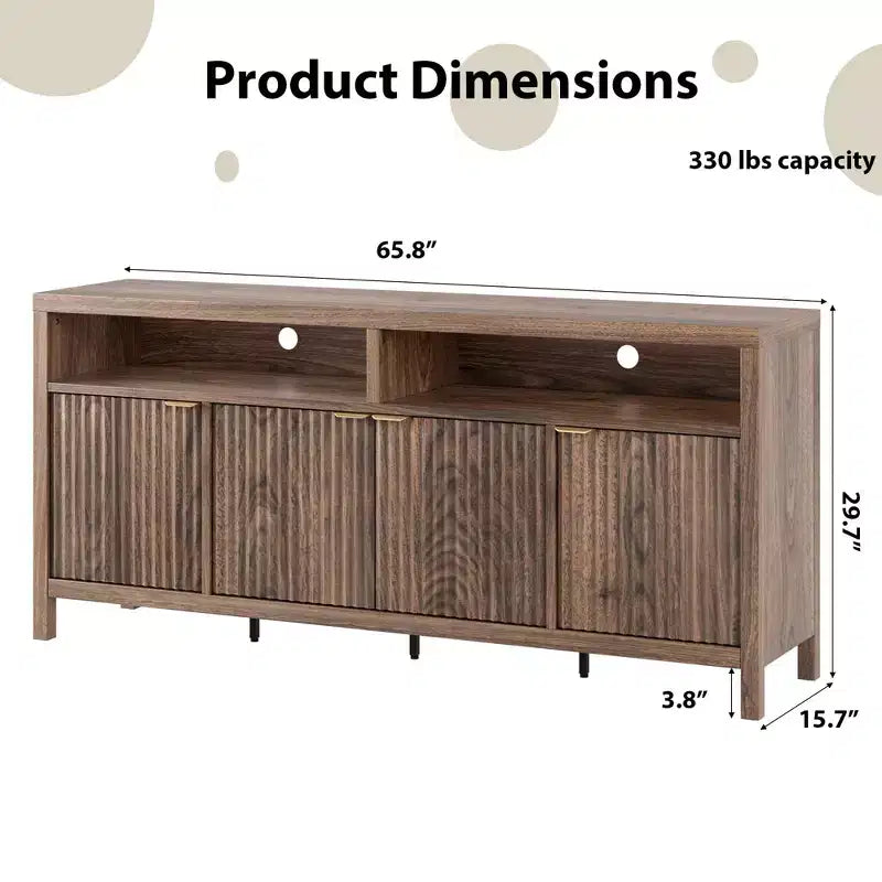 Madia Scanalata con Sportelli, 167 cm, Credenza a 4 Ante con Spazio Contenitore per Sala da Pranzo