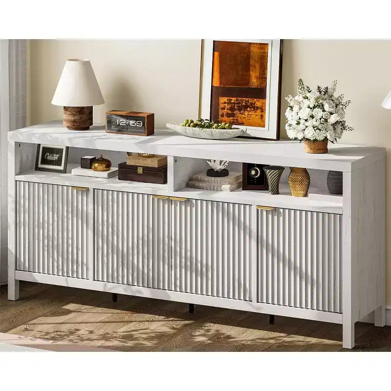 Fluted Sideboard Cabinet 65.8 Inch, 4-Door Buffet with Storage for Dining Room