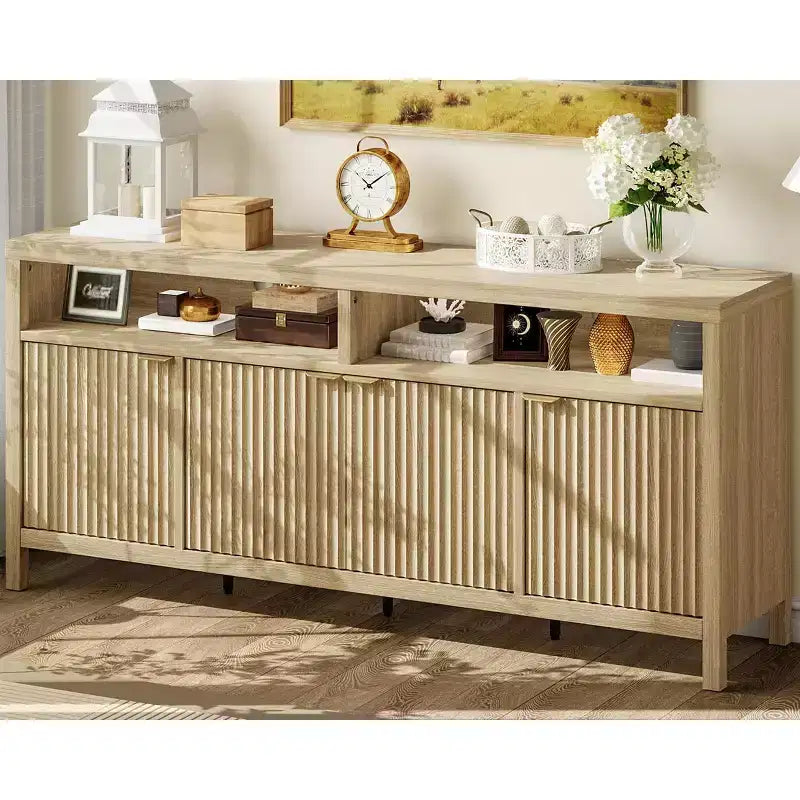 Madia Scanalata con Sportelli, 167 cm, Credenza a 4 Ante con Spazio Contenitore per Sala da Pranzo