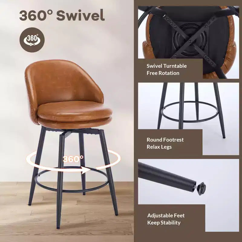 Sgabelli da bancone girevoli da 26" Set da 2 in pelle PU con schienale per isola da cucina o bar