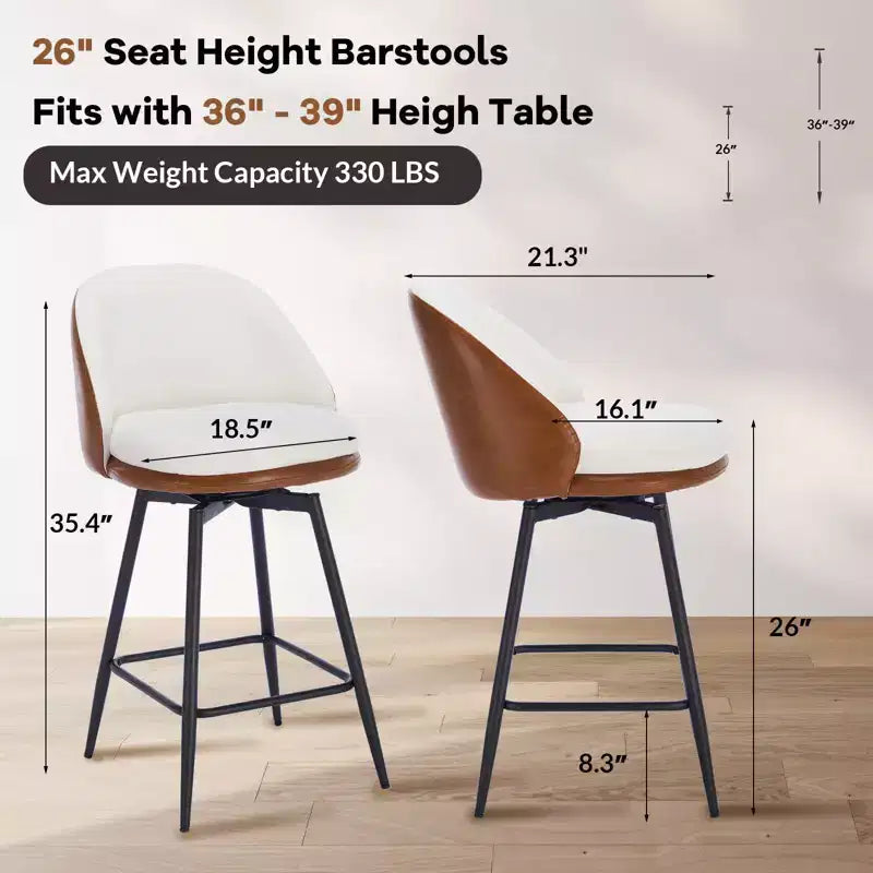 Sgabelli da bancone girevoli da 26" Set da 2 in pelle PU con schienale per isola da cucina o bar